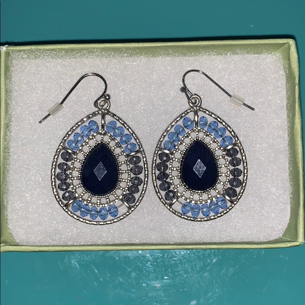 Blue beaded drop earrings